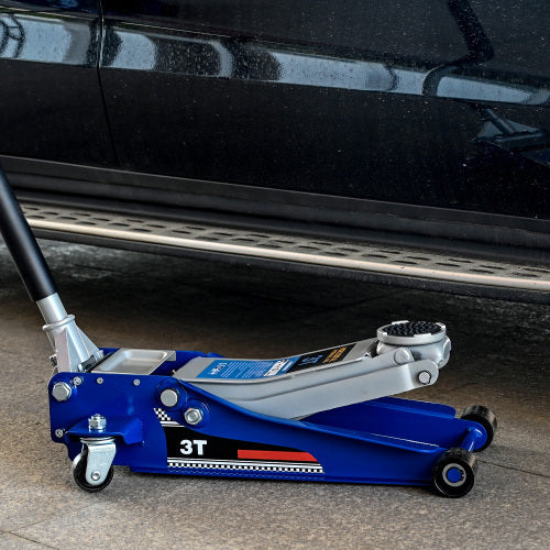 Low-Position Steel Vehicle Floor-mounted Hydraulic Jack With Dual-piston Quick-lift Pump, 3-Ton 6,600 Lb Capacity.