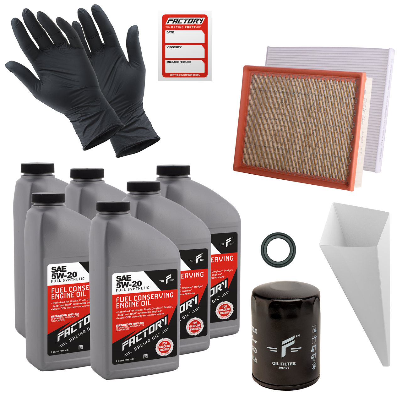 Factory Racing Parts Deluxe Oil Change Kit for Ford Edge 3.5L, Lincoln Continental 3.7L, MKX 3.7L, MKZ 3.7L 5W-20 Full Synthetic - 6 Quarts-0