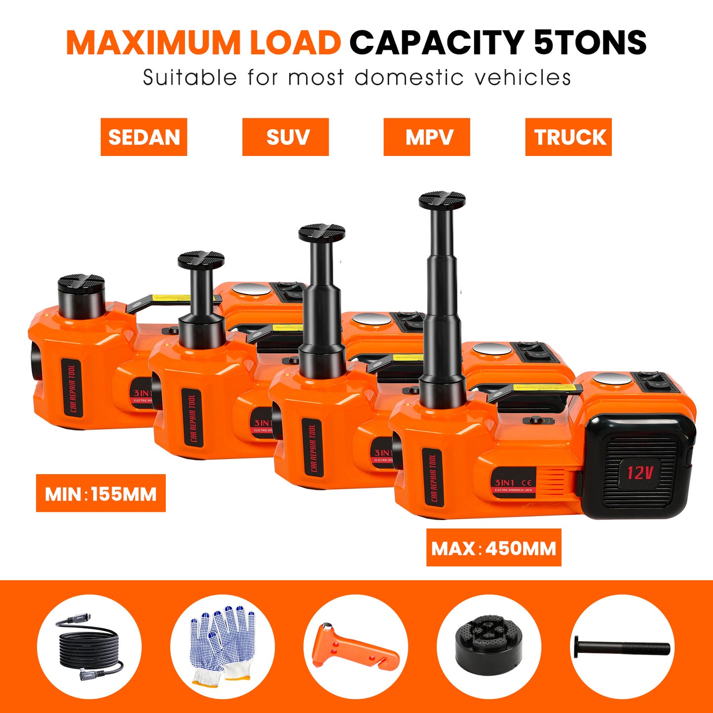 Electric Vehicle Jack Kit 11023 Lb Hydraulic Jack Lifter With Electric Impact Wrench, For SUV, MPV Sedan, Chrome Plated Vanadium Steel - Unusable Platform - Weifel-Temu