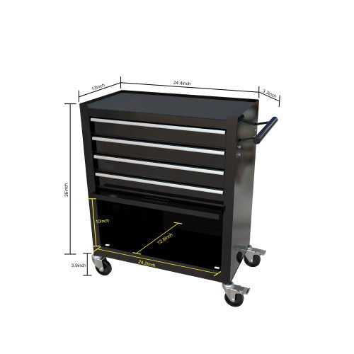 4-Drawer Rrolling Tool Box, 24.4 With 4 Wheels And Drawers With Tools, For Garage, Warehouse, Workshop, Shop,BLACK