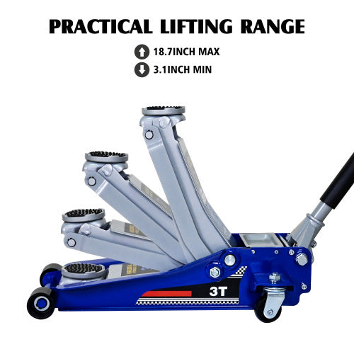 Low-Position Steel Vehicle Floor-mounted Hydraulic Jack With Dual-piston Quick-lift Pump, 3-Ton 6,600 Lb Capacity.