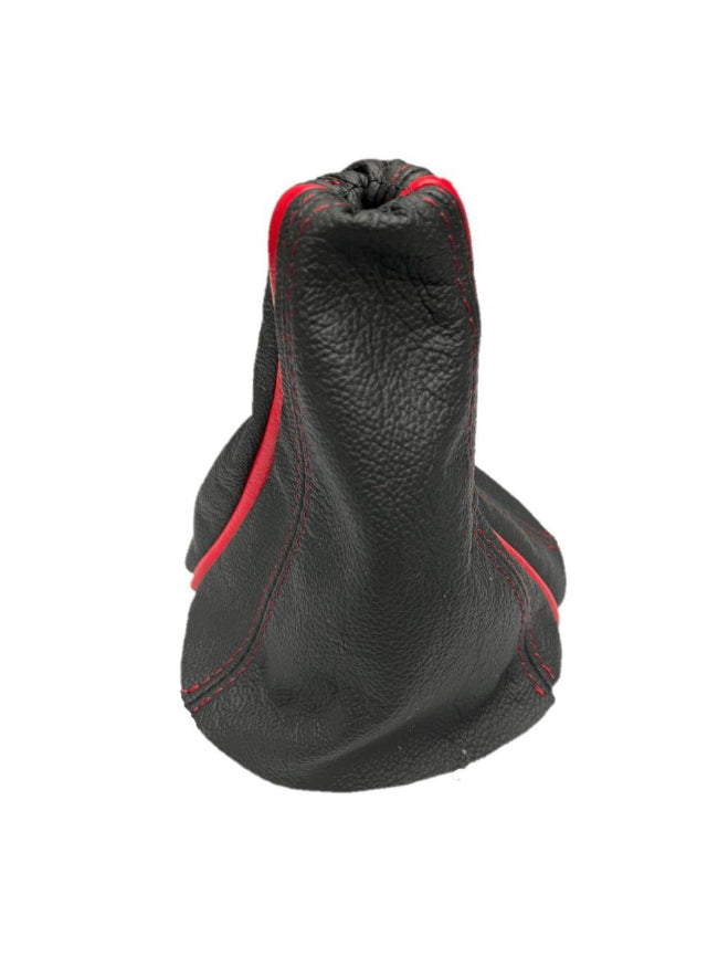 Black & Torch Red Stripe Real Leather Shift Boot Cover For 1964 1965 1966 1967 Chevy Corvette C2-2