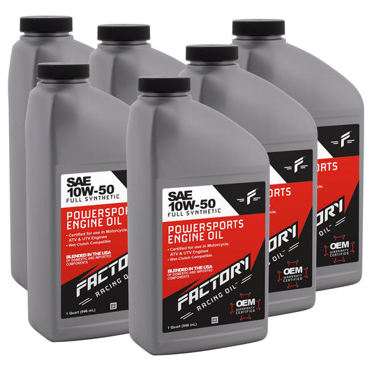 Factory Racing Oil 10W-50 Full Synthetic Powersports Engine Oil - API SN JASO MA/MA2 -6 Quart Pack-0